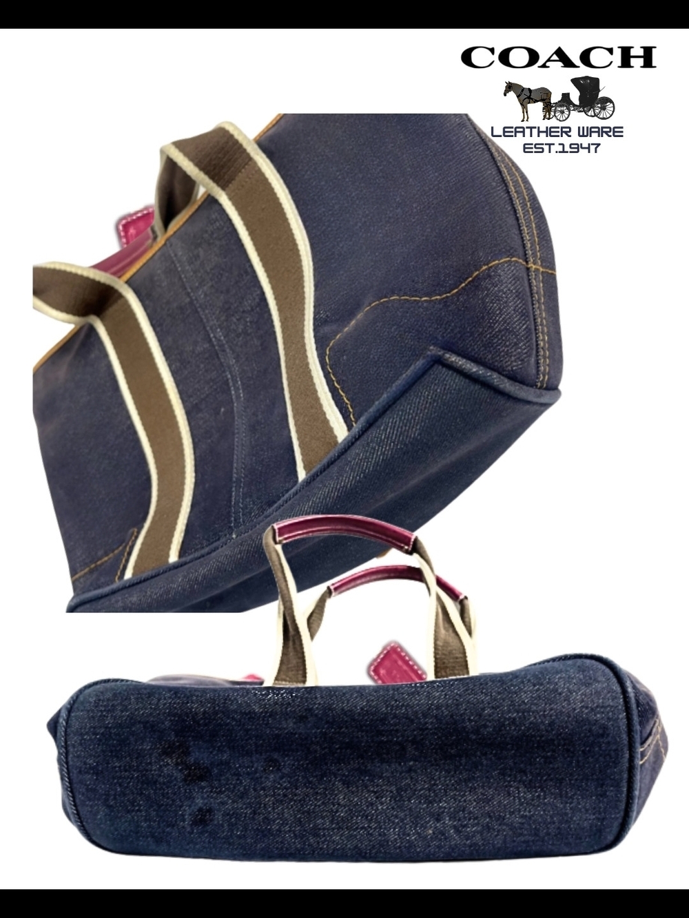 Coach Denim Hampton Weekender With Pink Leather Accents - Picture 3 of 5